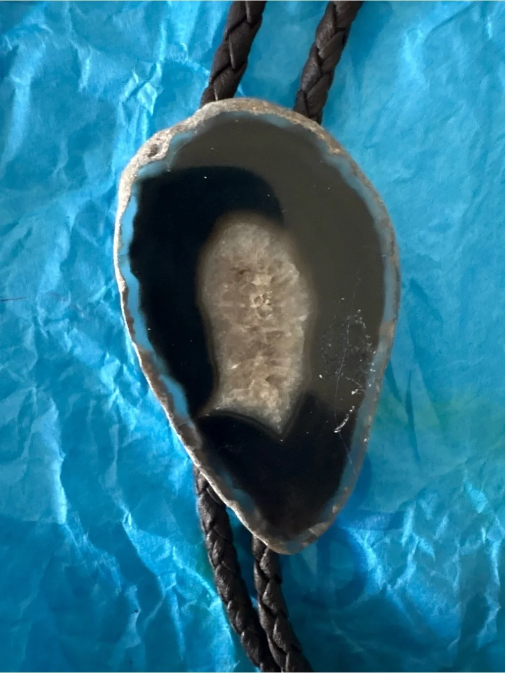 Black Agate Slice Bolo Tie Necklace - Women Jewelry
